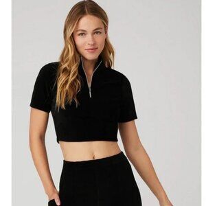 Alo Yoga Black Micro Corduroy Half Zip Top